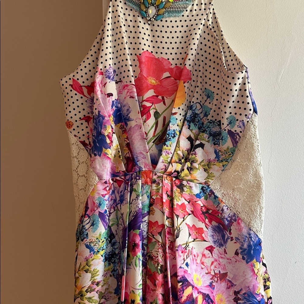 Ranna Gill Anthropologie Arnala Maxi Dress beaded lace inset floral size 2 EUC - Picture 8 of 12